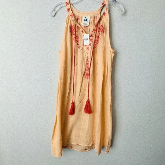 Anthropologie Mermaid Sheer Cover Up Peach Embroidered Tank Dress - Picture 2 of 4